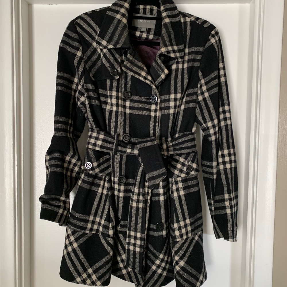 Apt. 9 Black & Cream Plaid Wool Coat
